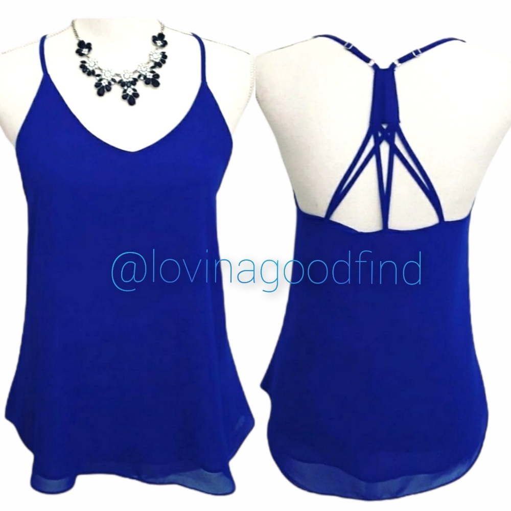 E & M Strappy Blue Tank Top EUC sz S